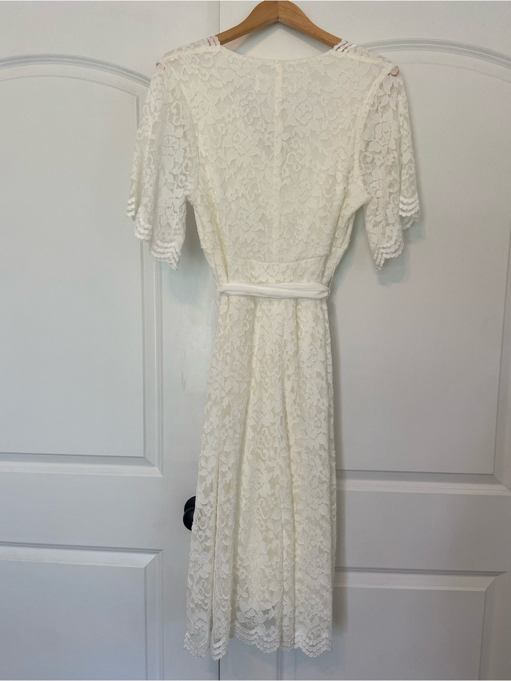 Kiyonna Bridal Dress Midi Size 0X Large Ivory Lace Day Dress Short Sleeves 10/12 - Picture 3 of 11